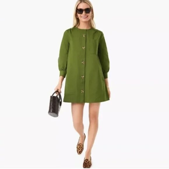 Tuckernuck Dark Green Blake Button Up Boxy Mini Dress, XS - Picture 1 of 10